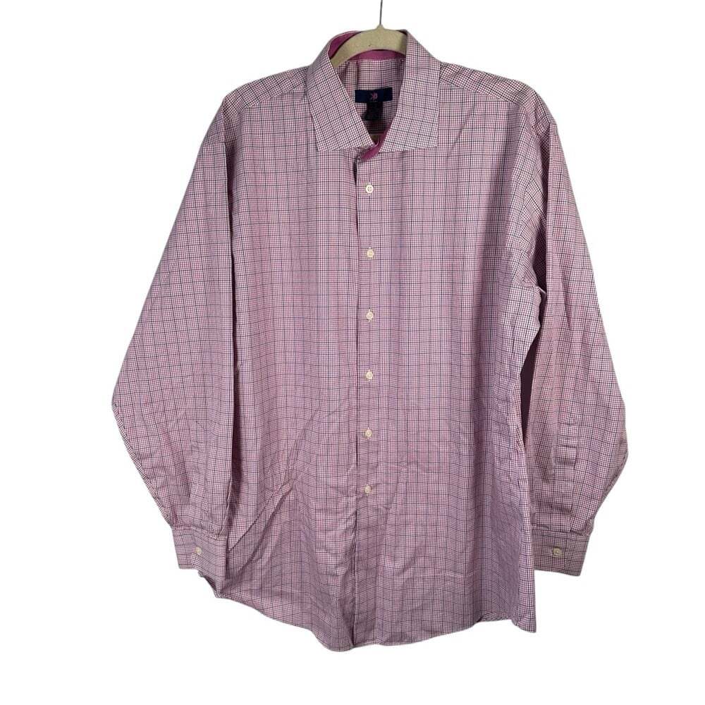 Prana Dress Shirt Mens 17.5 34/35 Red Blue Plaid Long Sleeve CasualCore Workcore